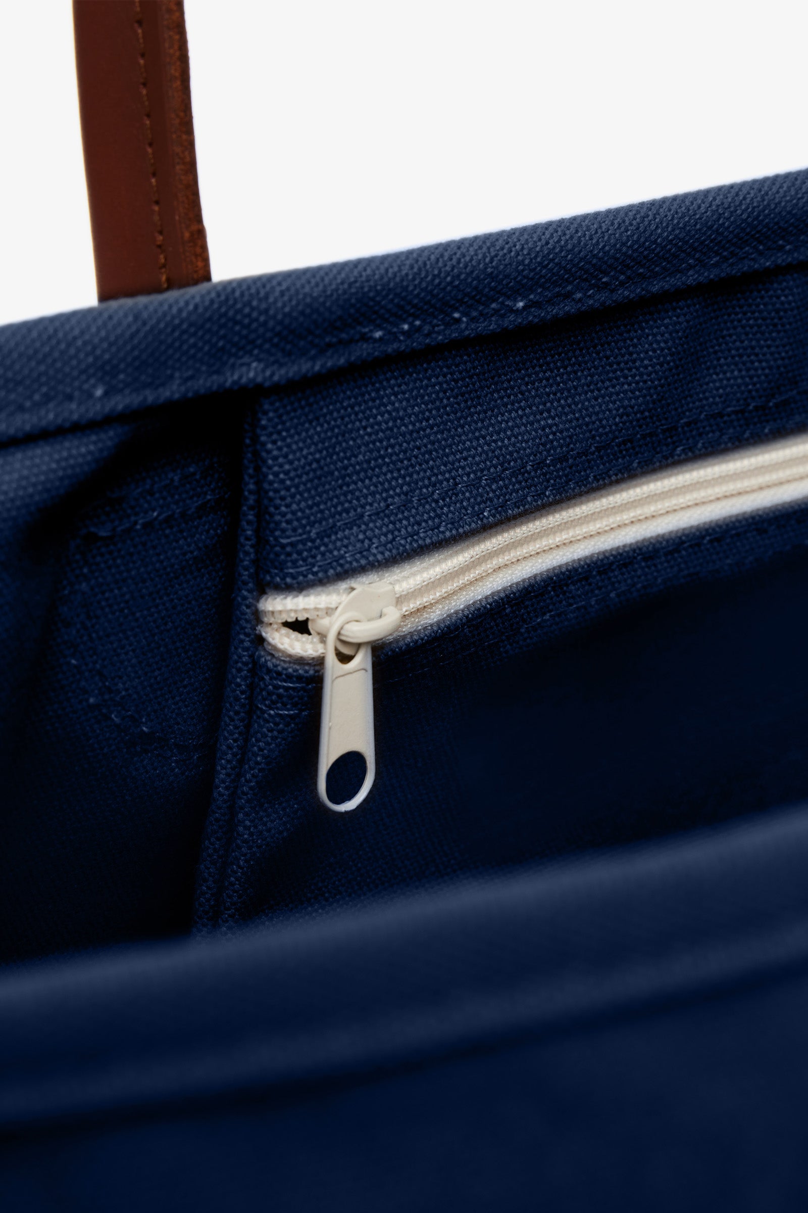 Mid-century Modern Leather Handle Tote Bag /  Navy