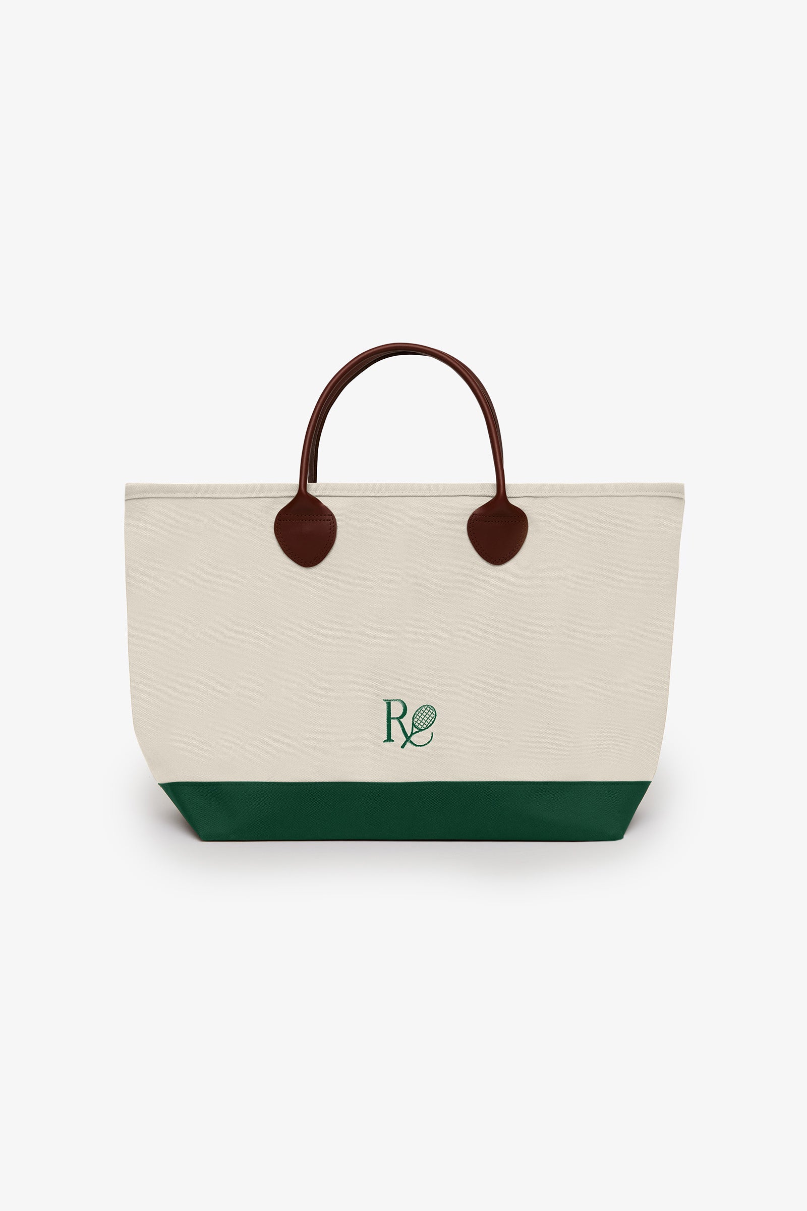 Mid-century Modern Leather Handle Tote Bag /  Natural