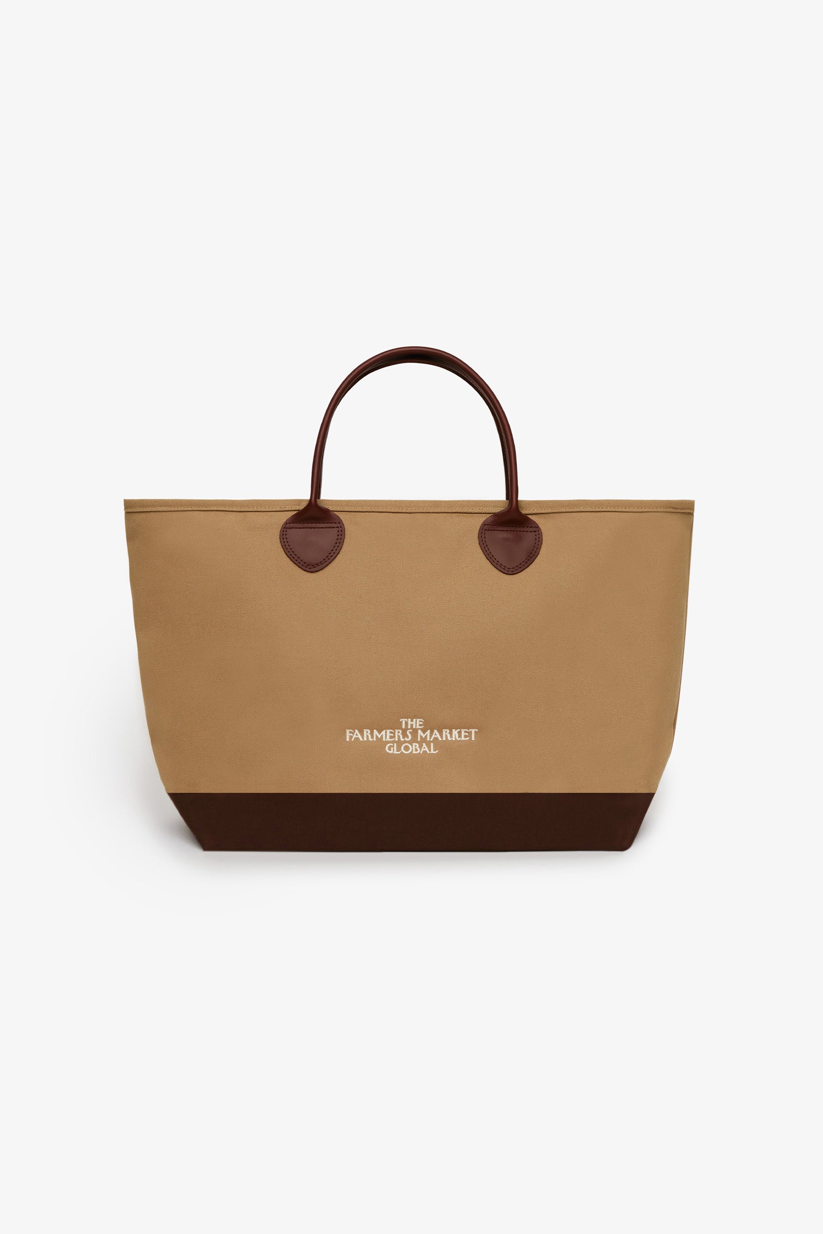 Mid-century Modern Leather Handle Tote Bag /  Tan